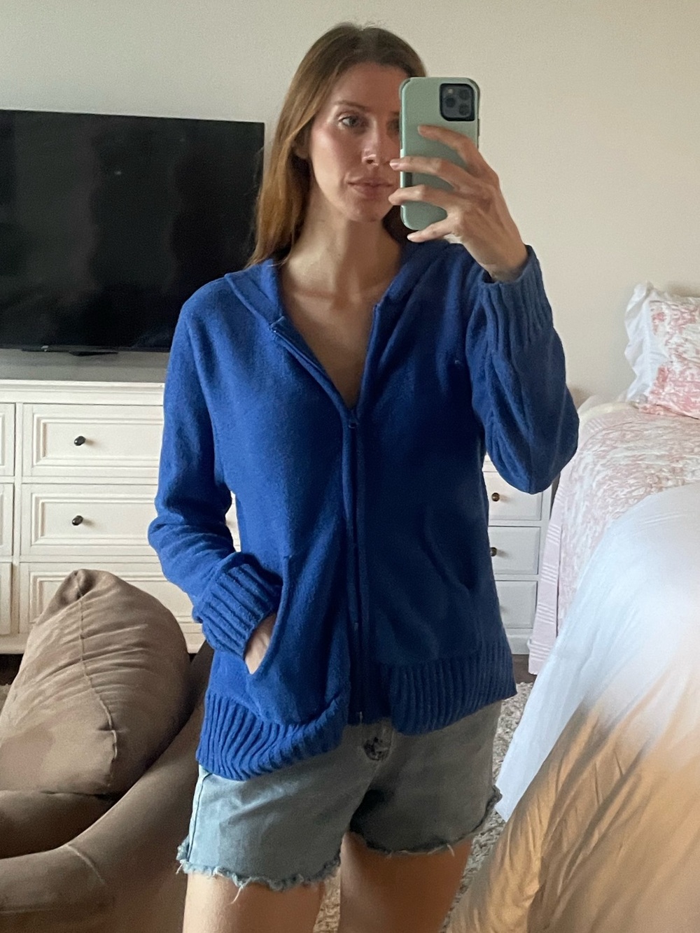 Cozy Blue Zip-Up Knit Cardigan